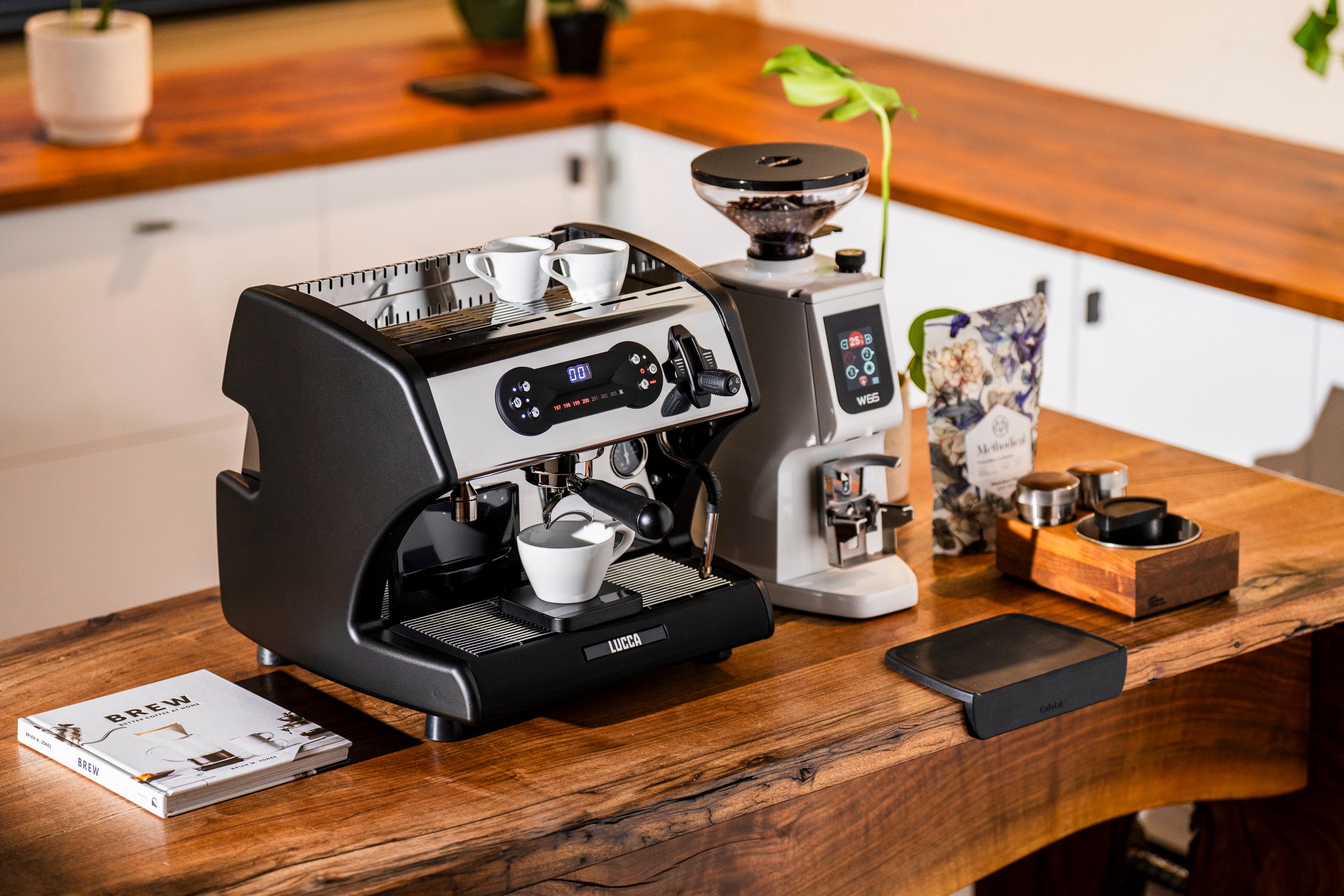 Lucca A53 Pro with grinder on a café bar